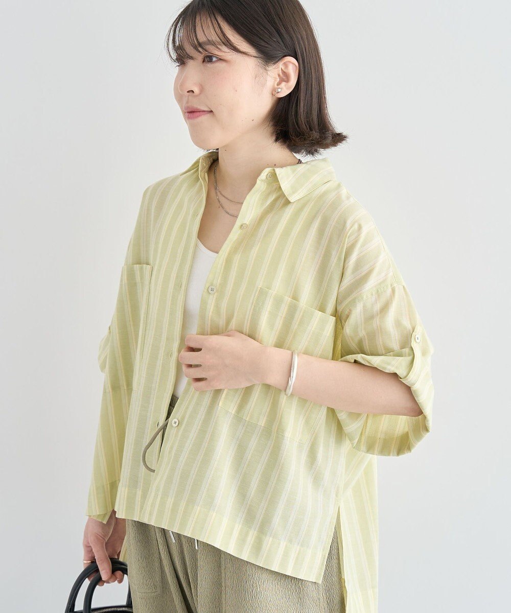 Green Parks 綿麻混５分袖ターンバックシャツ 