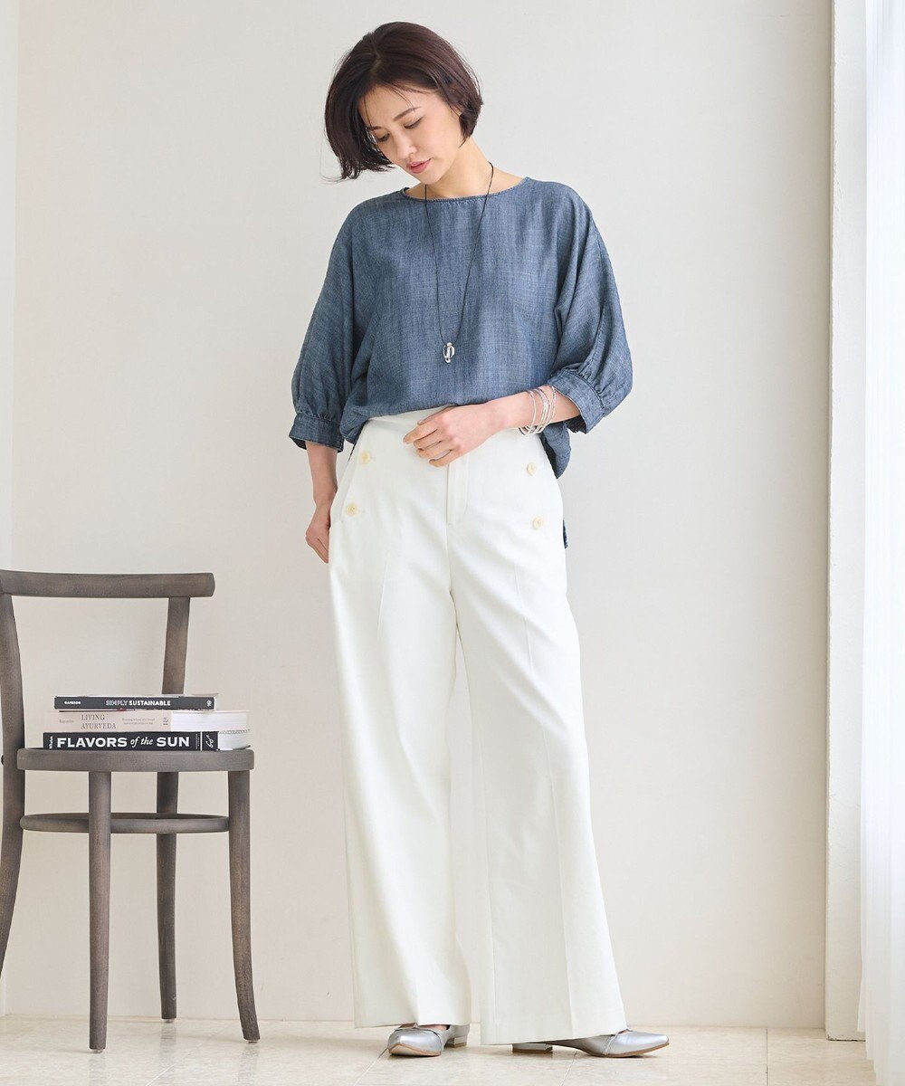 自由区 【洗える・XSサイズあり】テンセルリネンデニム  ブラウス 