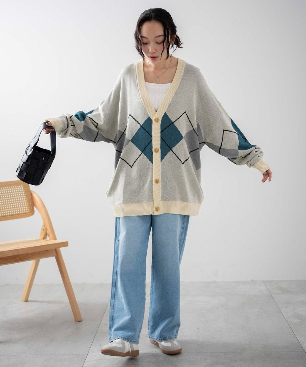 WEGO 【ユニセックス着用ITEM】オーバーフィットドライタッチパターンカーディガン 