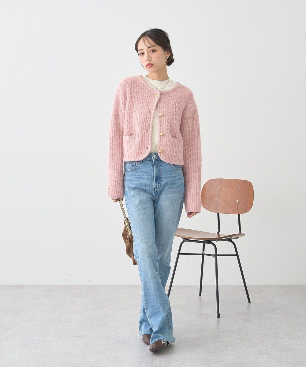 earth music&ecology 【WEB限定】ゴールド釦ショートニットカーディガン 