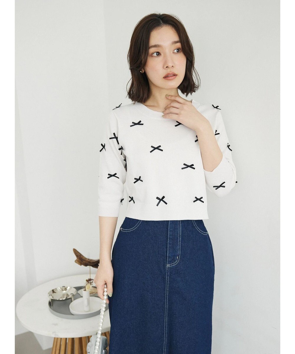 Green Parks ・ＡＮＤ　ＳＥＡＲＣＨ　メニーリボン５分袖ニット 