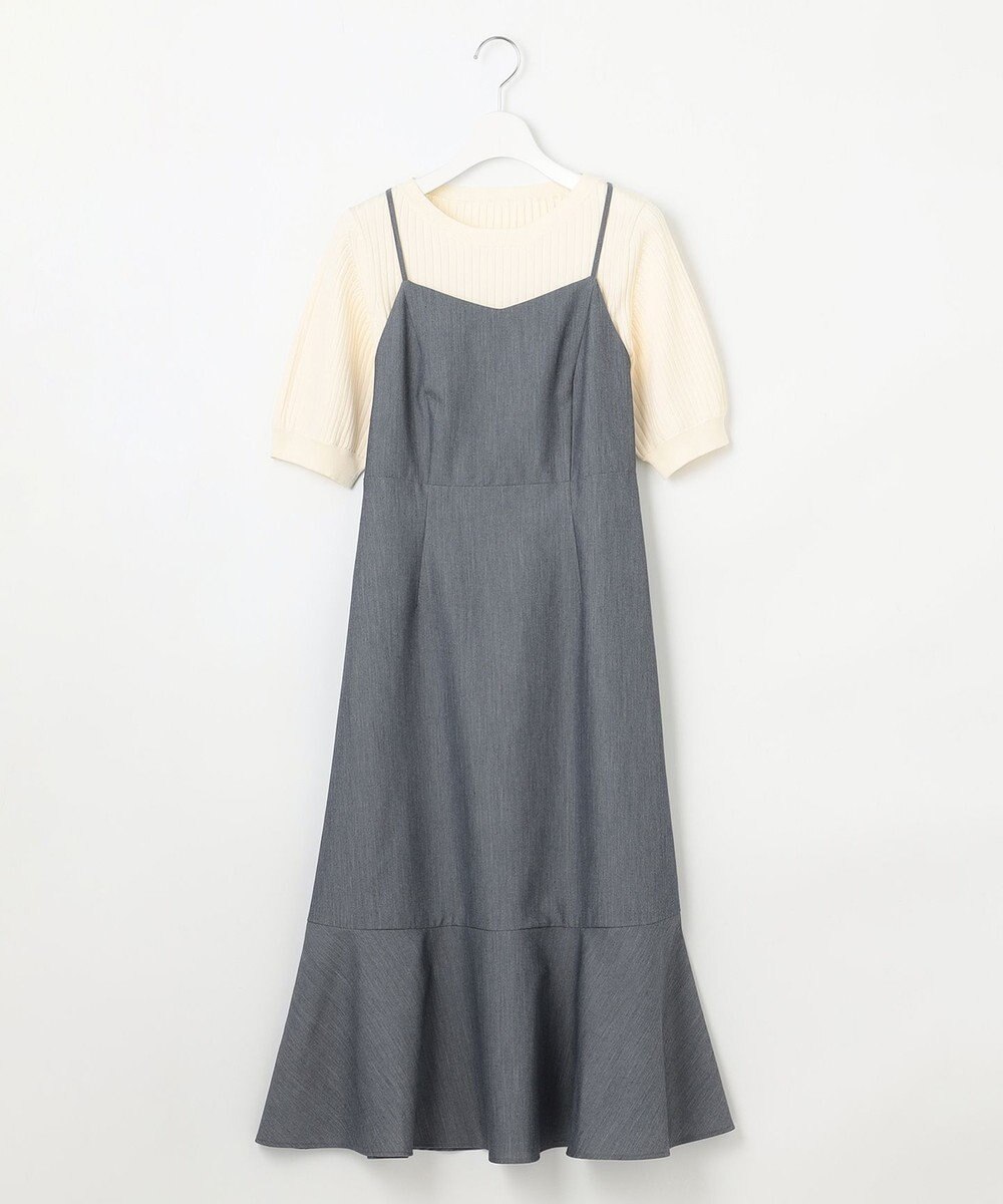 Feroux 【セットアイテム・洗える】パフスリーブニット×キャミソール ワンピース 