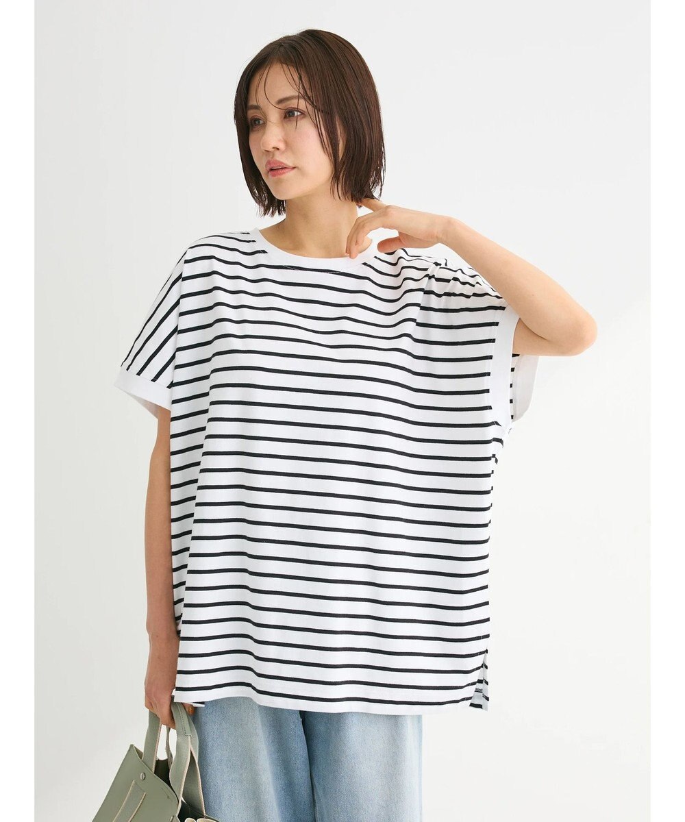 Green Parks インド綿 フレンチスリーブ前後差カットプルオーバー 