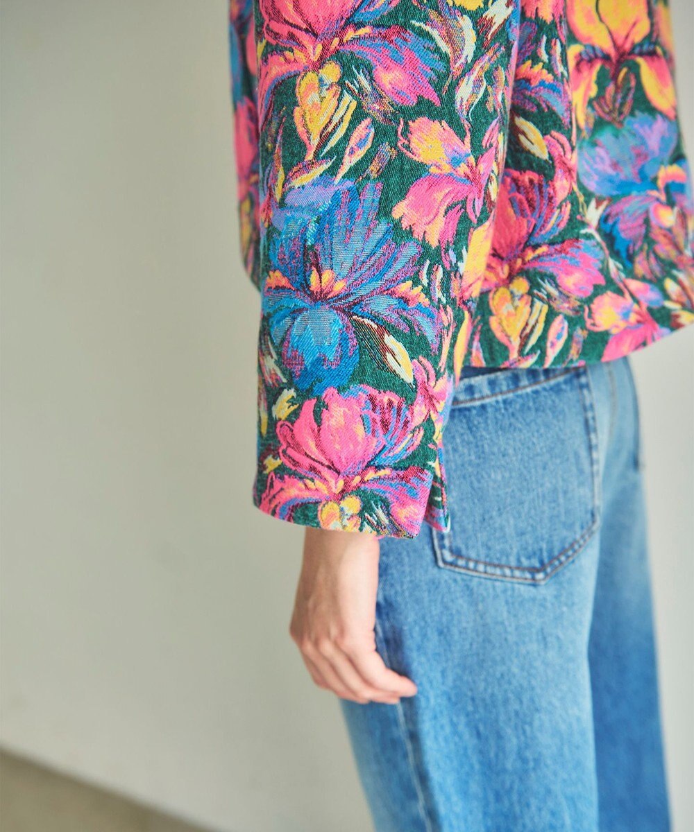 GRACE CONTINENTAL フラワージャガードノーカラージャケット 