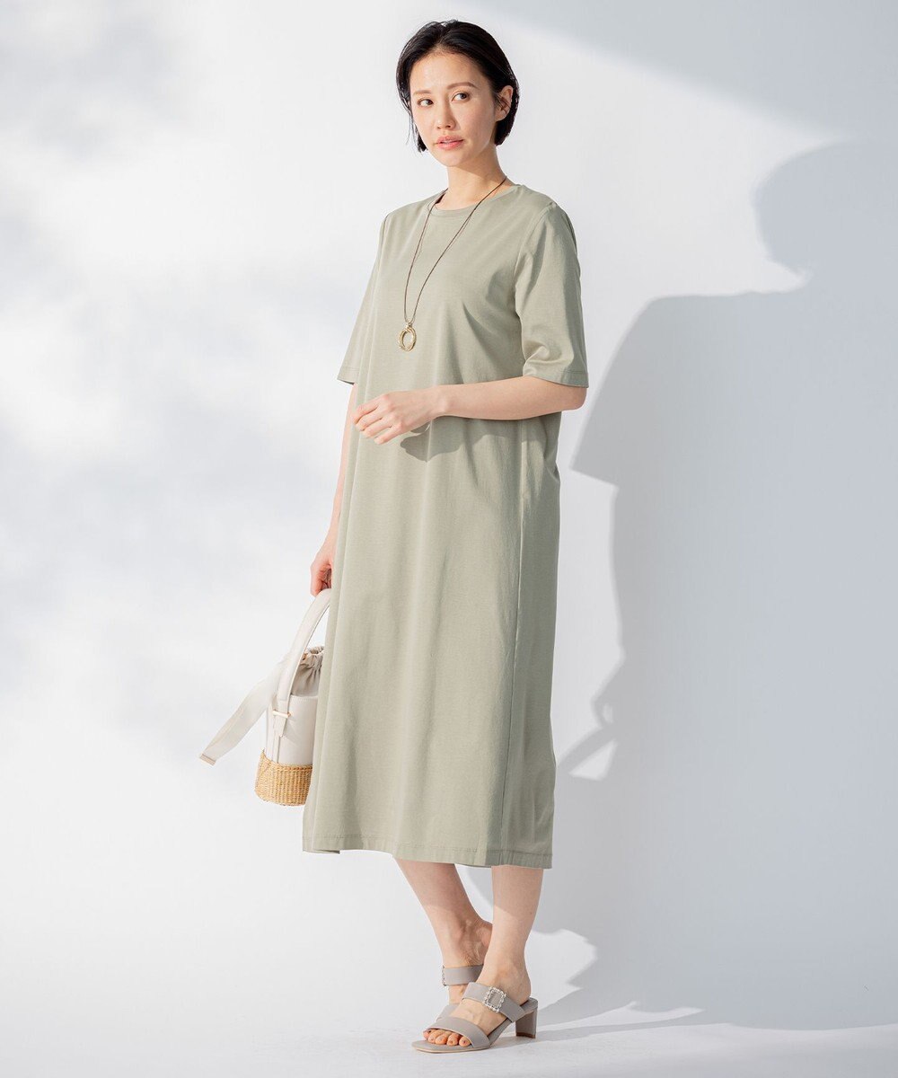 自由区 【洗える】リラックスジャージー クルーネックワンピース 