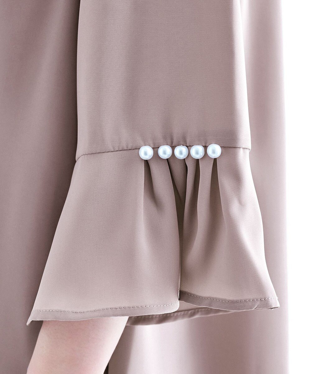 Tiaclasse 【洗える】タックフレアパール付き袖チュニックブラウス 