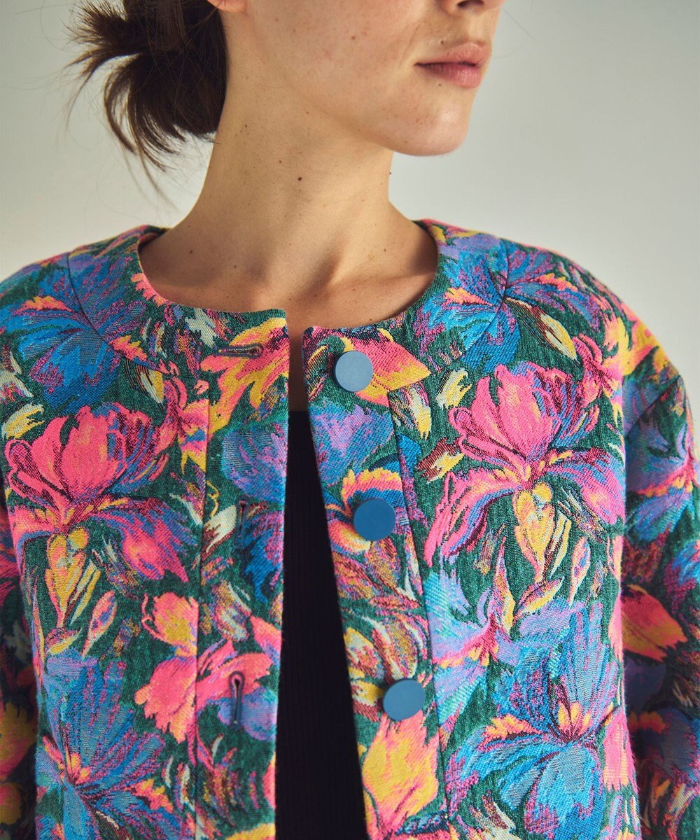 GRACE CONTINENTAL フラワージャガードノーカラージャケット 