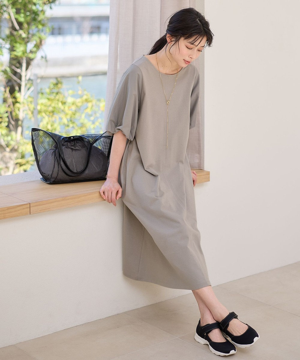 ANY 異素材コンビ ボリュームスリーブワンピース 