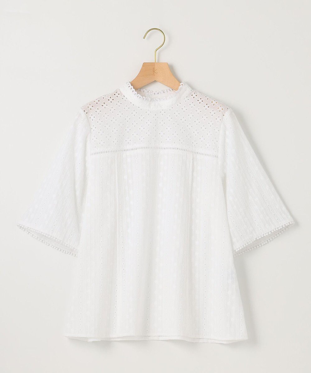 組曲 【WEB限定色あり】エンブロイダリーレース　ハイネック半袖ブラウス 