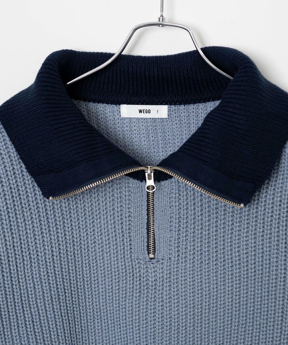 WEGO 2ラインハーフジップニットプルオーバー 