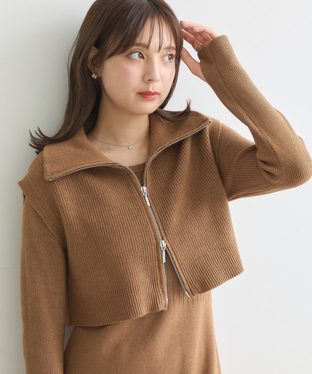 earth music&ecology ＳＥＴ２点ＺＩＰベスト＋ニットワンピース 