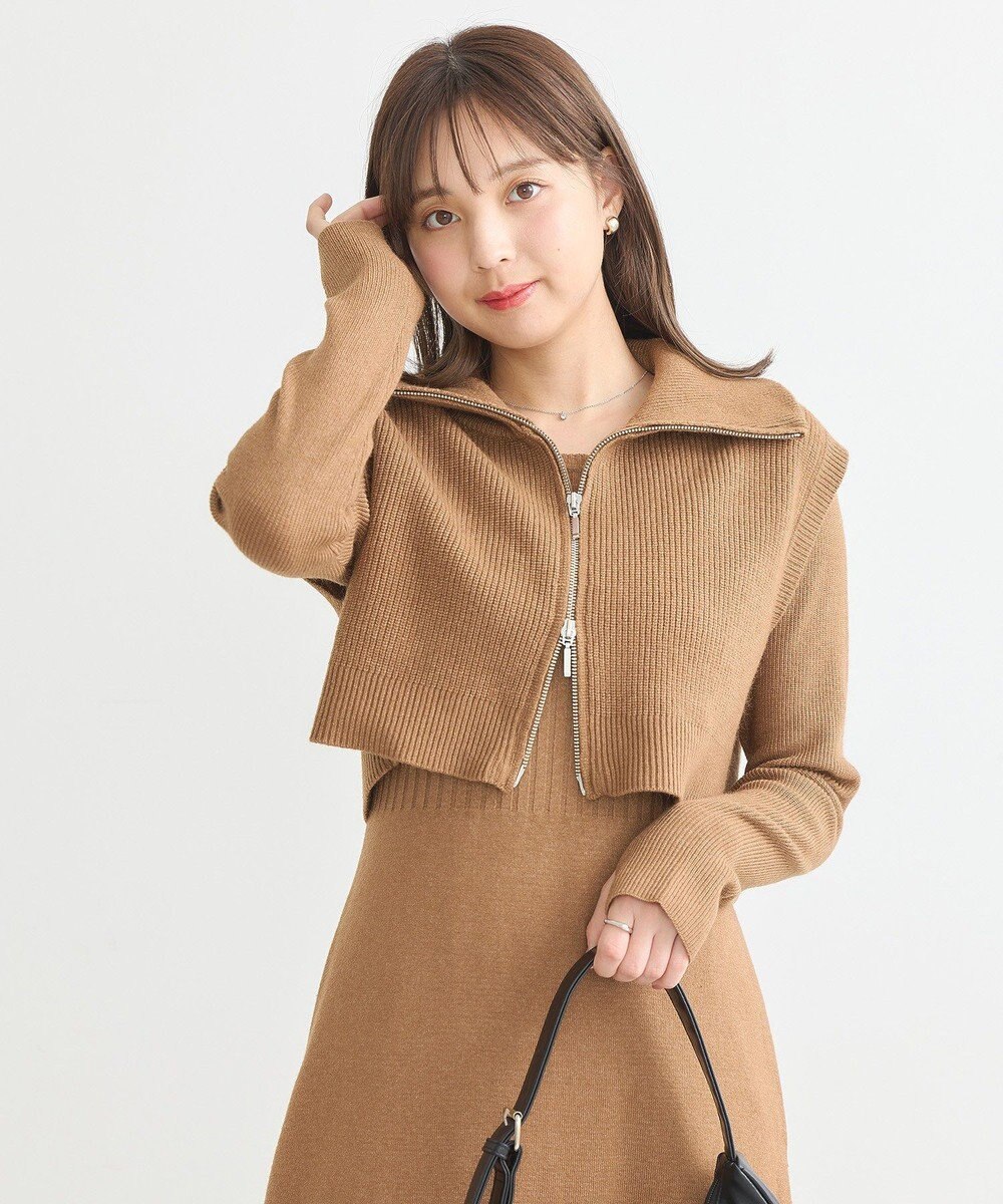 earth music&ecology ＳＥＴ２点ＺＩＰベスト＋ニットワンピース 