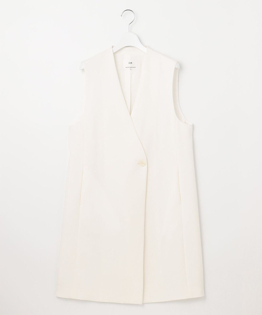 23区 【セットアップ対応】トロピカル2WAYストレッチ Vネック ノーカラー ジレ 