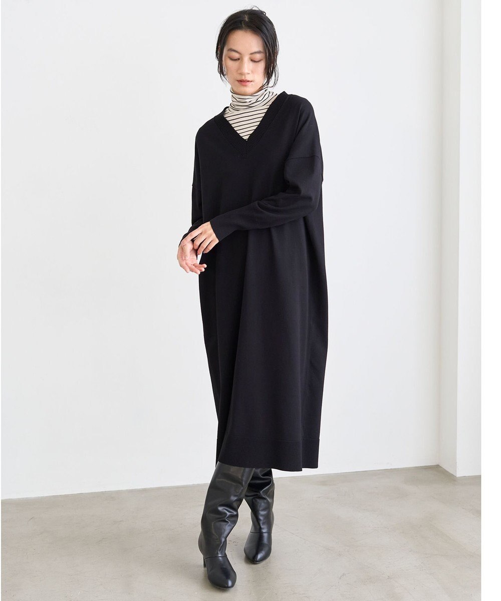 UNFILO 【洗える/抗菌防臭】マイビューティーニット Vネックワンピース 