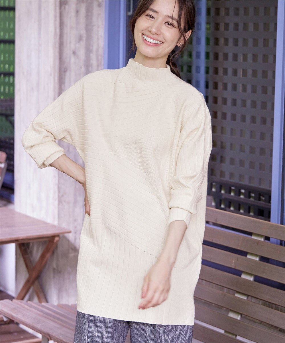 Tiaclasse 【新色追加・洗える】ランダムリブ編みドルマンニットチュニック 