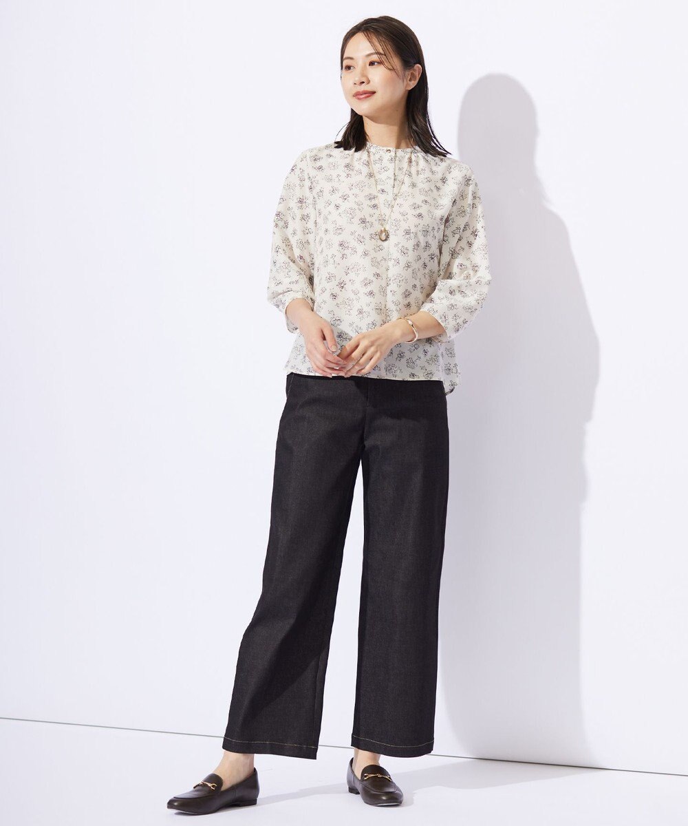 J.PRESS LADIES S 【洗える】ハイパワーデニムツイル ワイド パンツ 