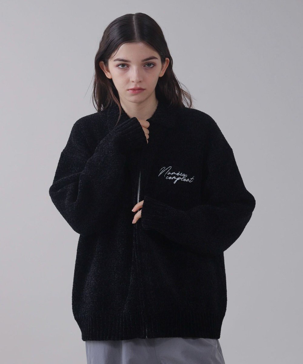 WEGO 【ユニセックス着用ITEM】ベロアモールワンポイントZIPカーディガン 