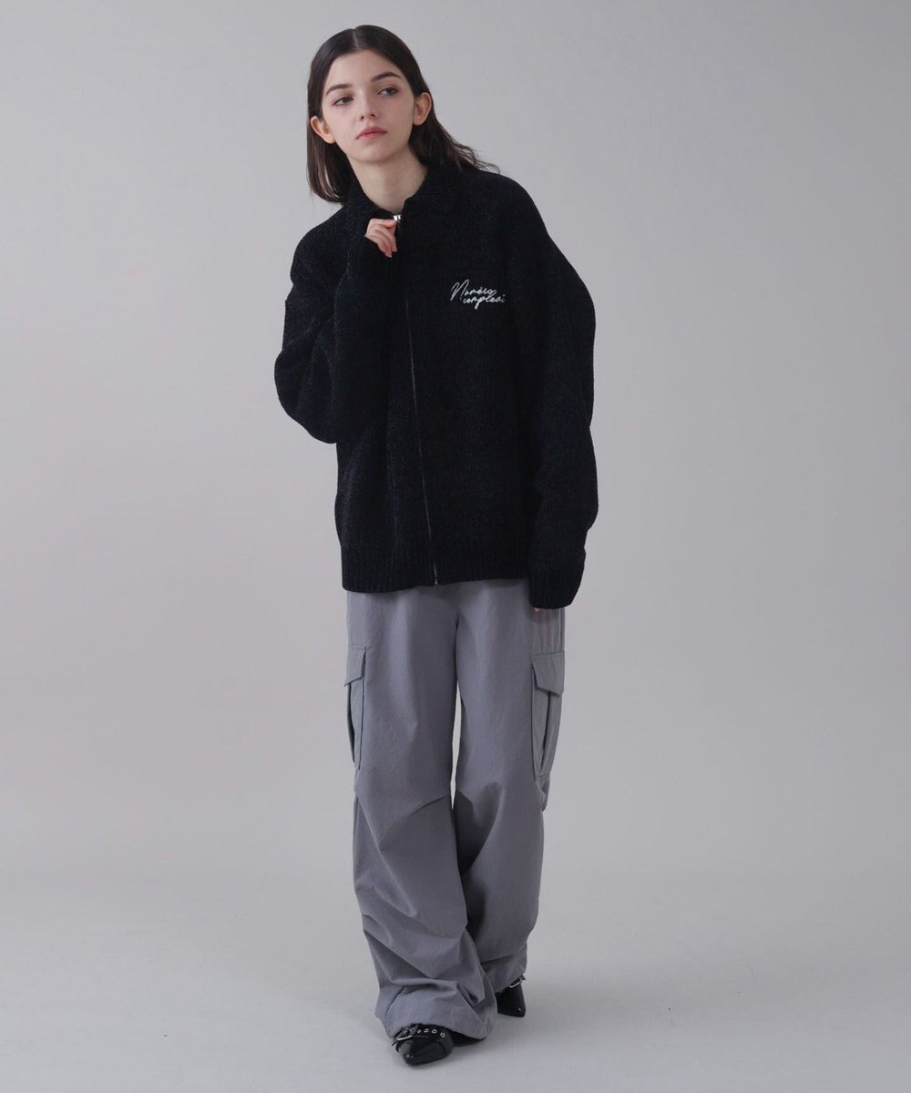 WEGO 【ユニセックス着用ITEM】ベロアモールワンポイントZIPカーディガン 