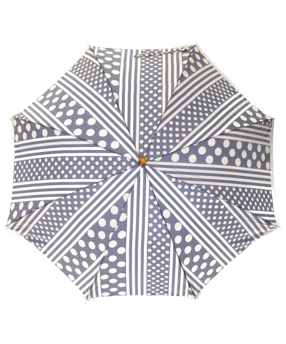 槇田商店 Kirie ドットとストライプ アッシュブルー 長傘 