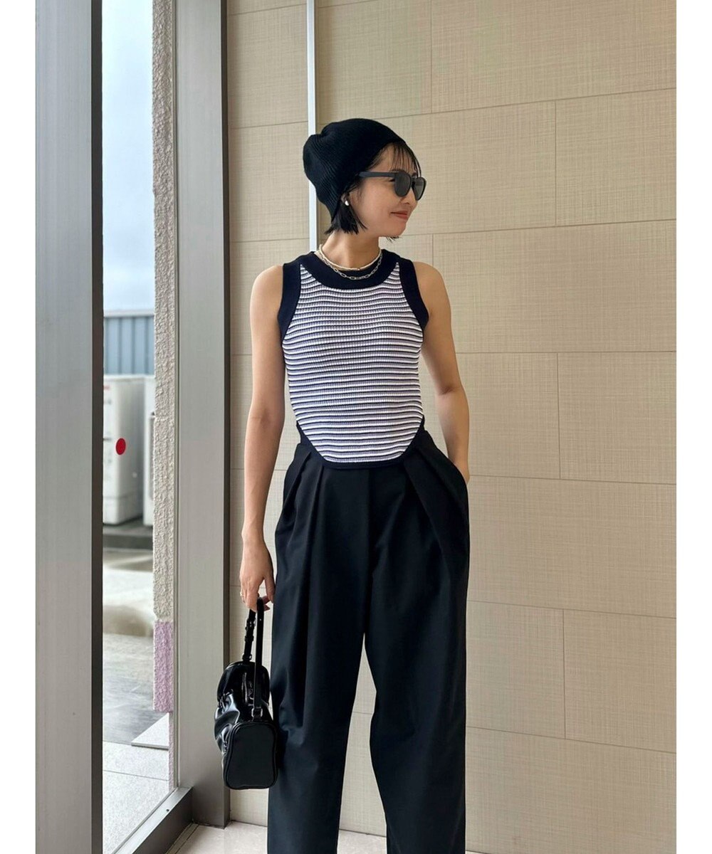 Green Parks デザインヘム配色ニットタンクトップ 