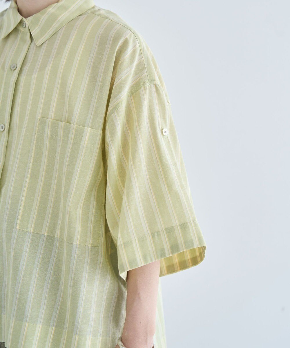 Green Parks 綿麻混５分袖ターンバックシャツ 
