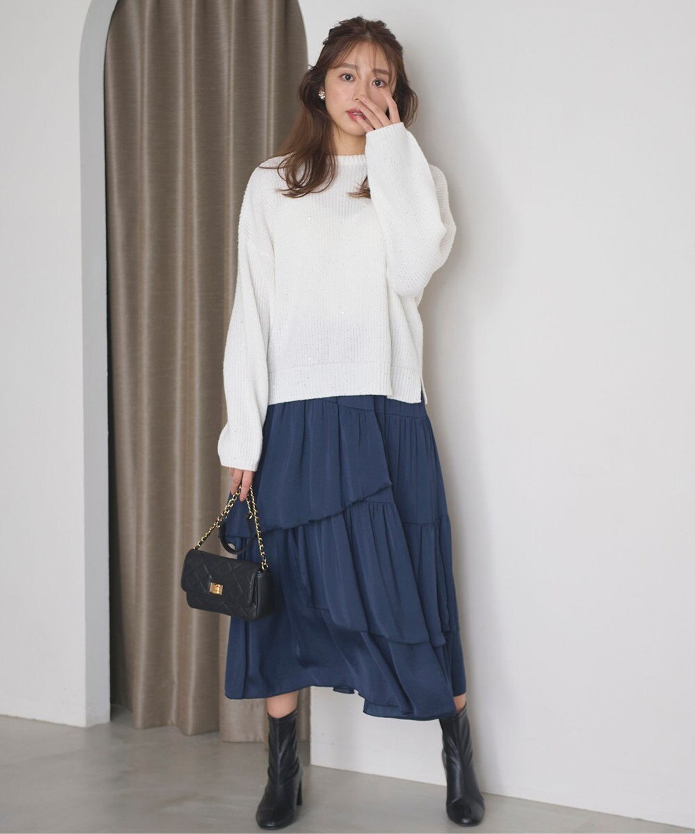 Feroux 【洗える】スパンコール プルオーバーニット 