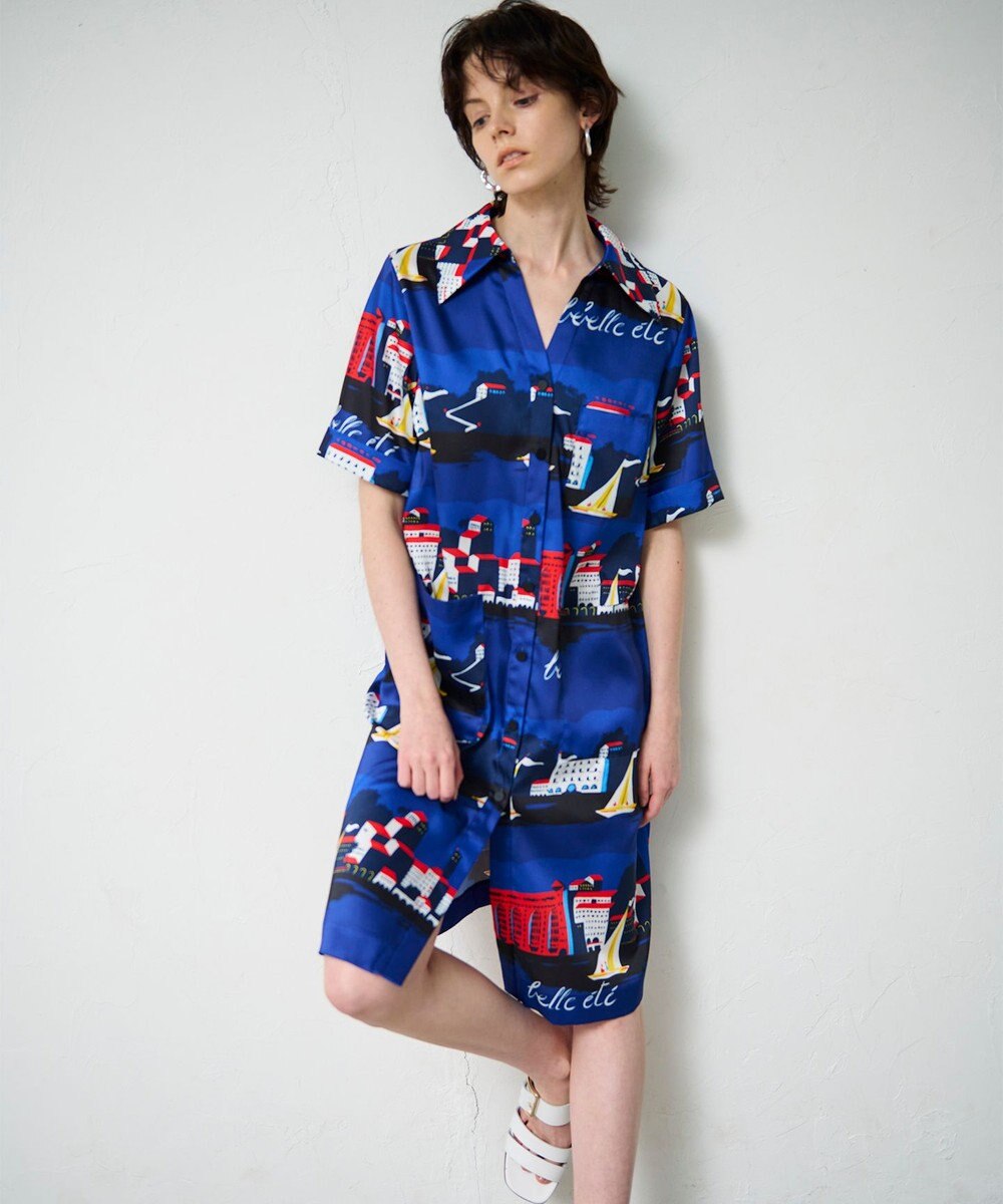 GRACE CONTINENTAL マリンプリントシャツドレス 