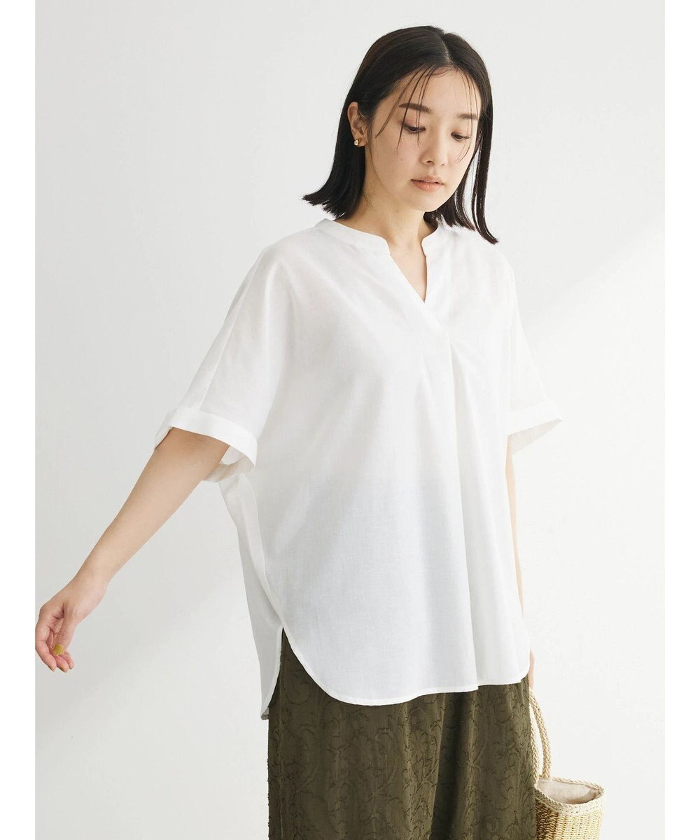 Green Parks 綿麻混フレンチスリーブスキッパーシャツ 