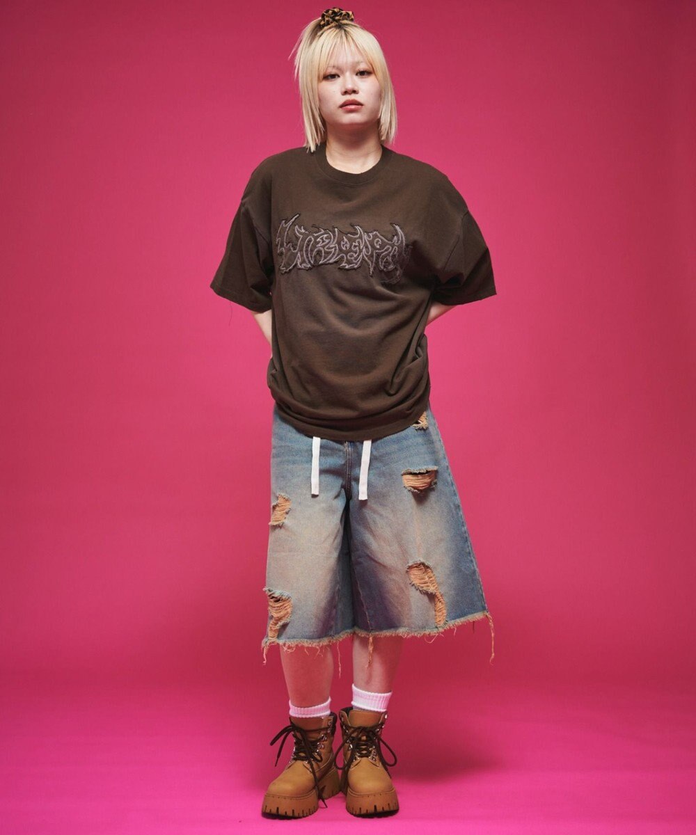 WEGO 【ユニセックス着用ITEM】ダメージアップリケグラフィックT（SS） 