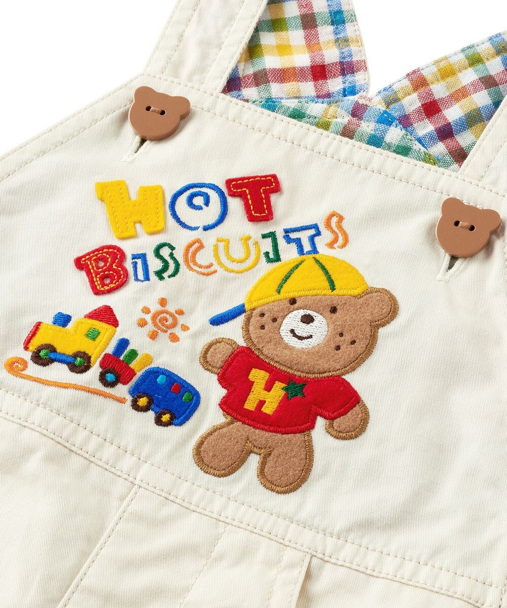 MIKI HOUSE HOT BISCUITS 【70-110cm】 レトロ ロゴ刺繍 オーバーオール 