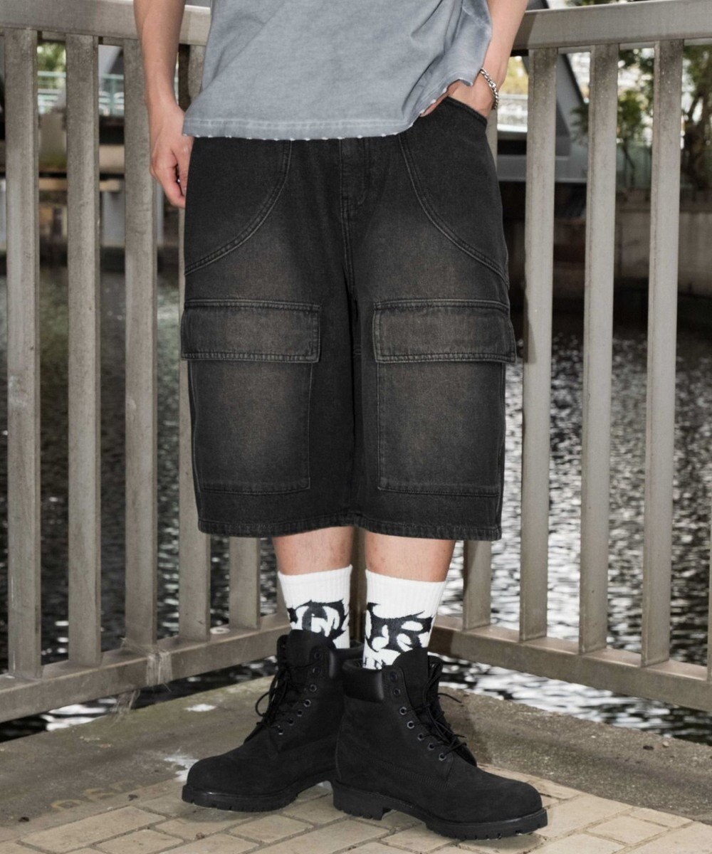 WEGO スウィッチングデニムカーゴショーツ 