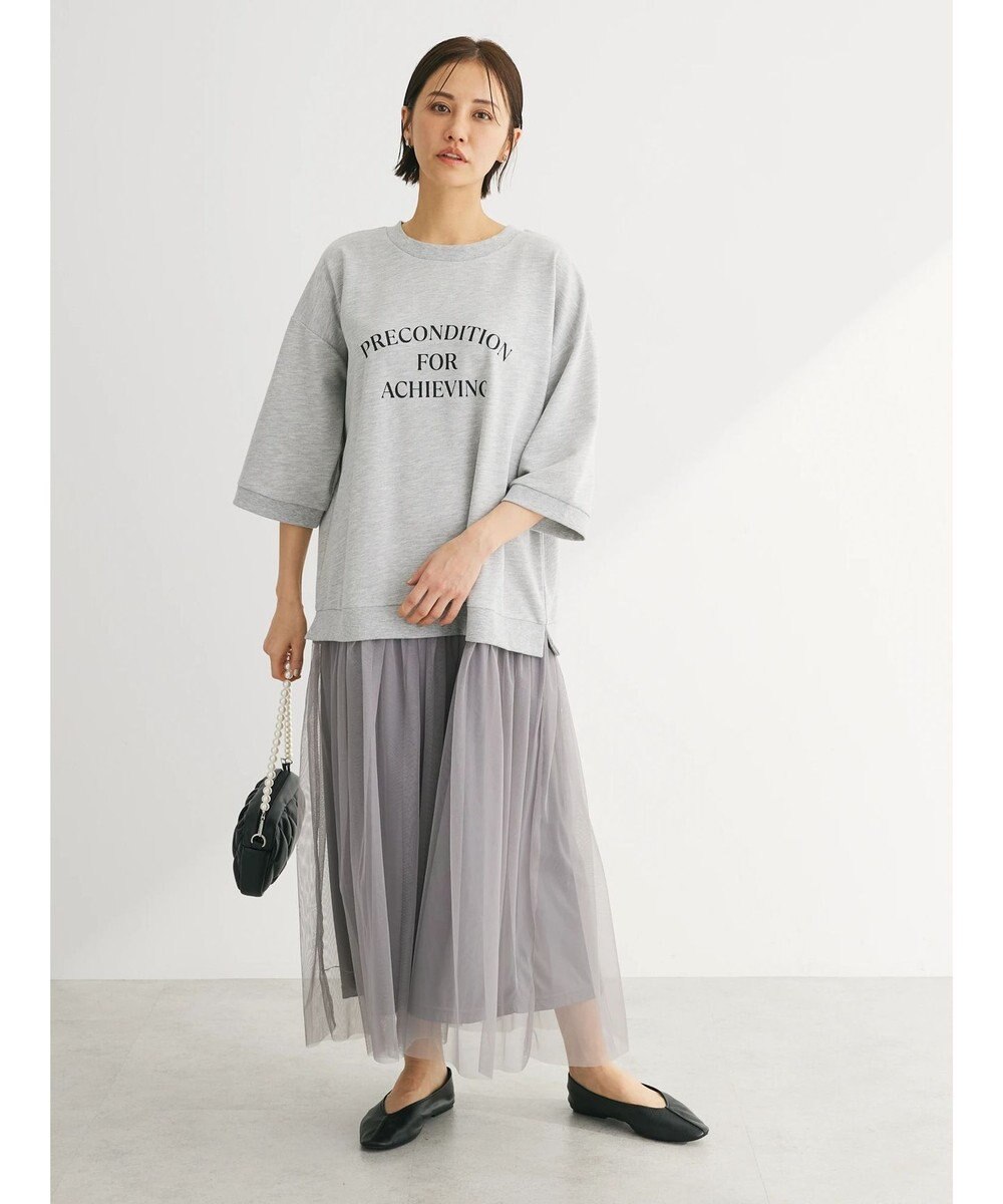 Green Parks ７分袖チュールドッキングロゴワンピース 