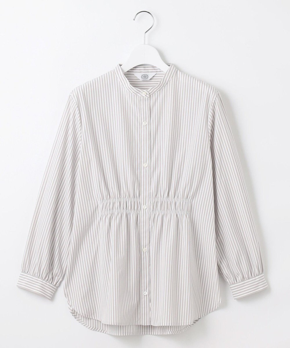 J.PRESS LADIES 【洗える・接触冷感・UVケア】エステネージュストライプ シャーリング  ブラウス 