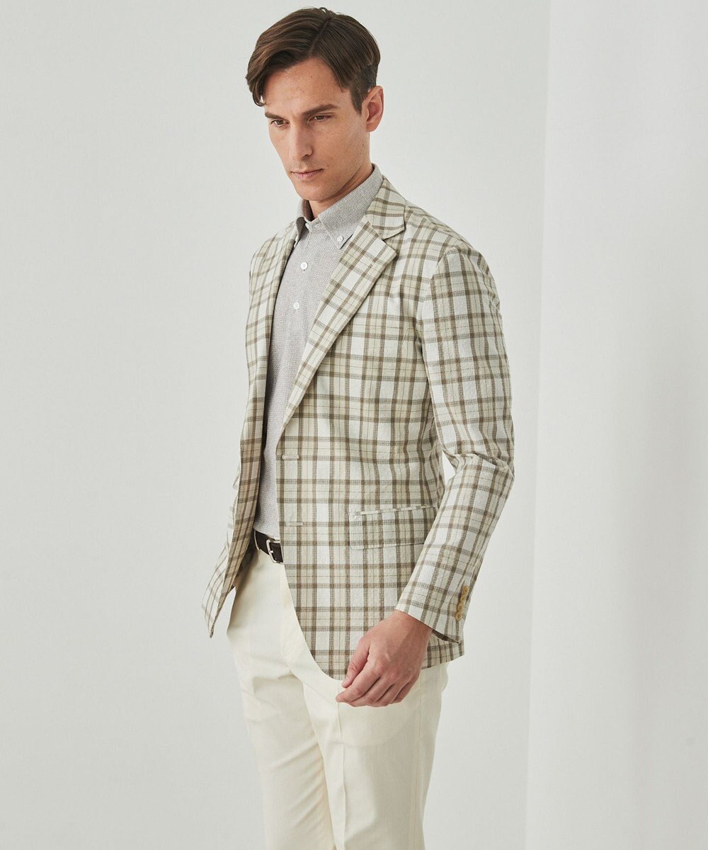 GOTAIRIKU 清涼サッカー素材【通気性/軽量】空羽サッカー マドラスチェック シャツジャケット 