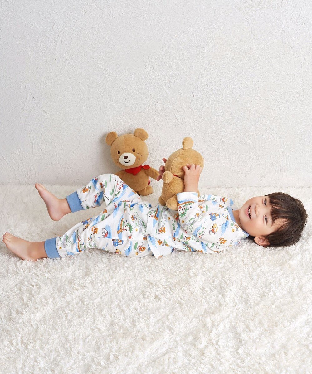 MIKI HOUSE HOT BISCUITS 【80-120cm】 リゾートビーンズ 腹巻き付き タック天竺素材 長袖パジャマ 