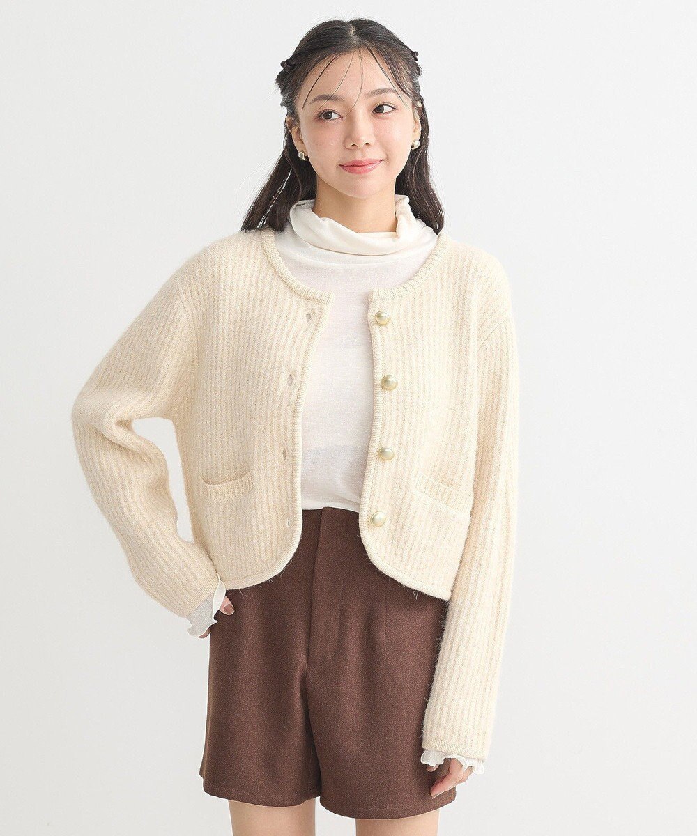earth music&ecology 【WEB限定】ゴールド釦ショートニットカーディガン 