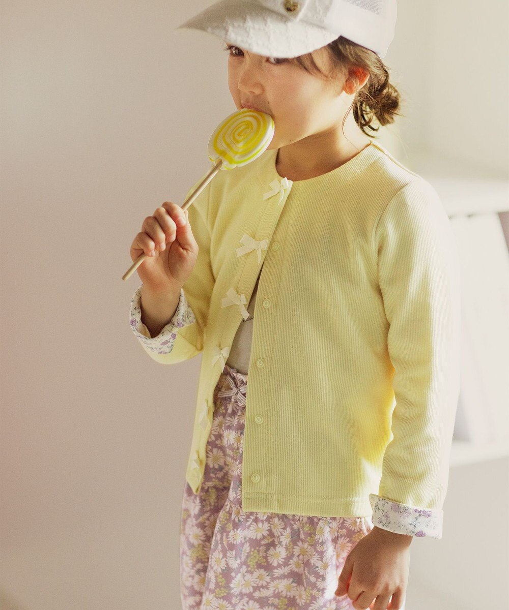 ANY KIDS スナップボタン リボン カーディガン 