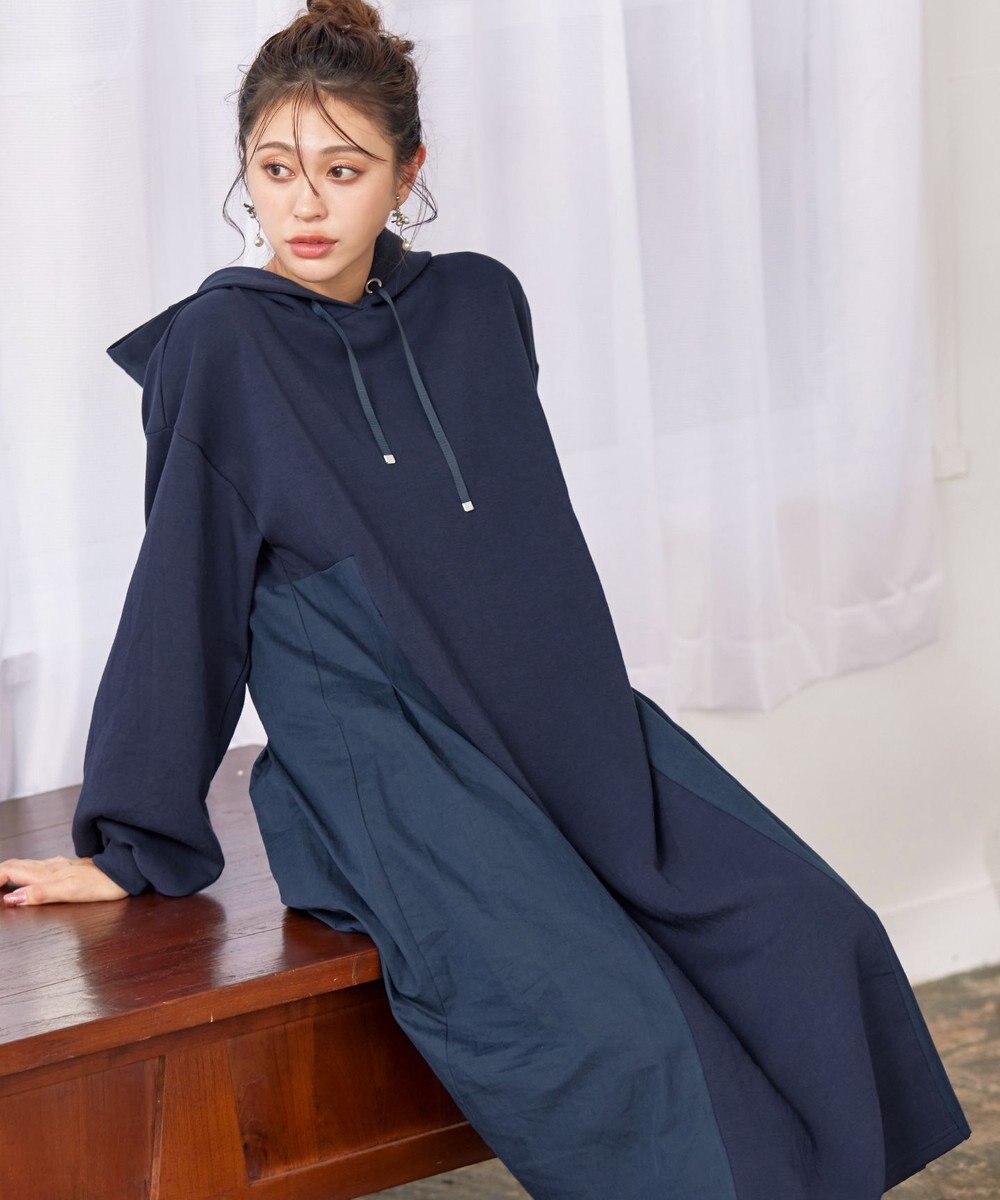 Tiaclasse 【洗える】ダンボール切替パーカーワンピース 