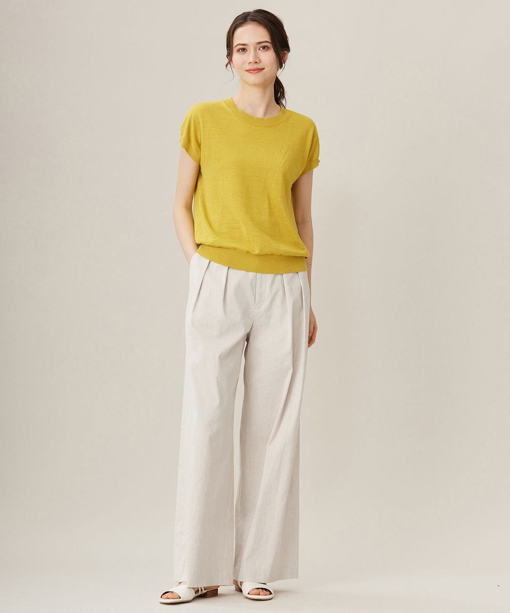 自由区 【セットアップ対応・洗える】リネンビスコースストレッチワイド パンツ 