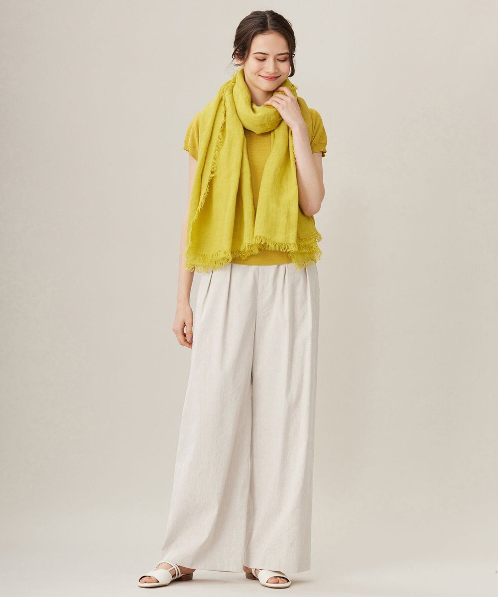 自由区 【セットアップ対応・洗える】リネンビスコースストレッチワイド パンツ 