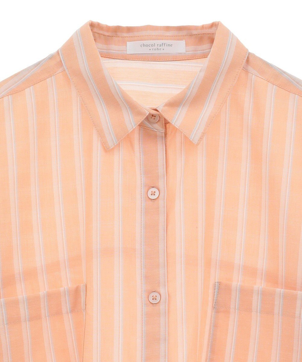 Green Parks 綿麻混５分袖ターンバックシャツ 