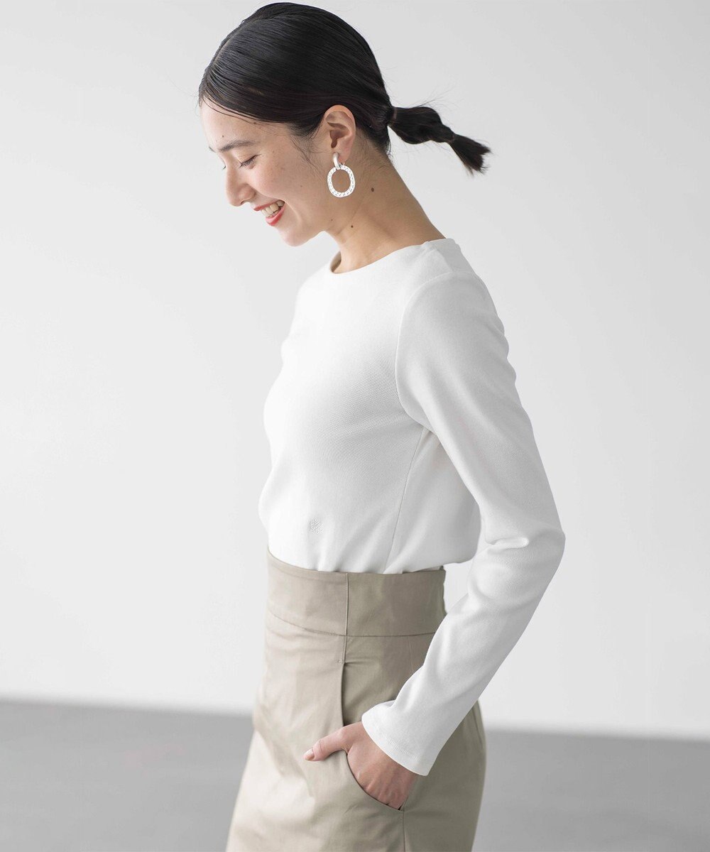 組曲 【ストレッチ・長袖】コットンフライス バスクTシャツ 