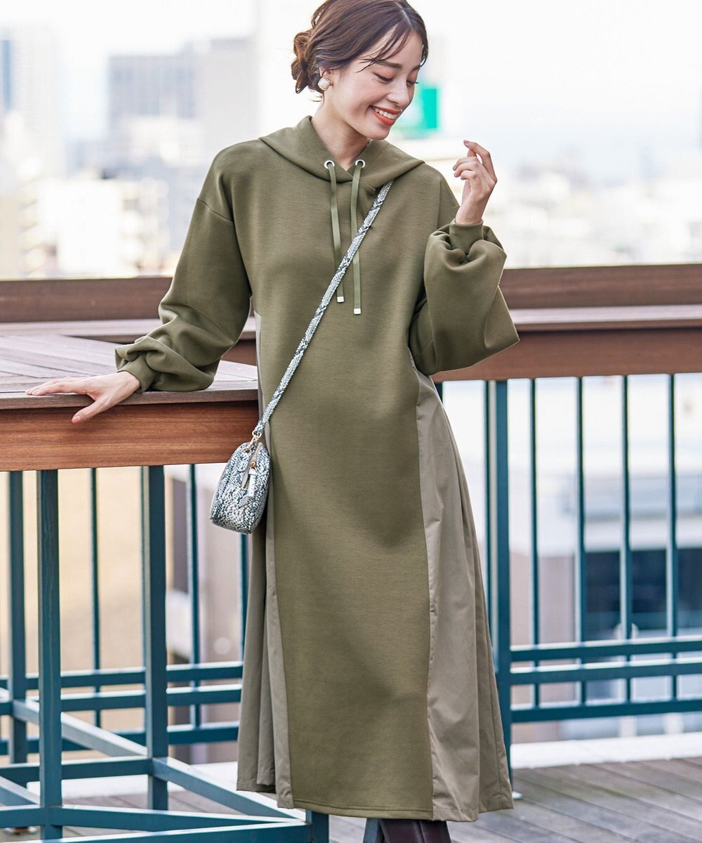 Tiaclasse 【洗える】ダンボール切替パーカーワンピース 