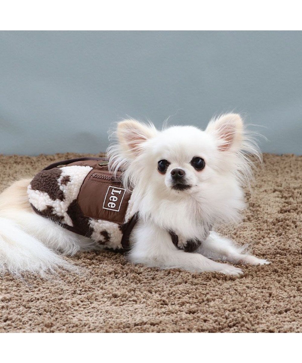 PET PARADISE Lee 牛柄 背中開きボアベスト 《 白茶》 小型犬 