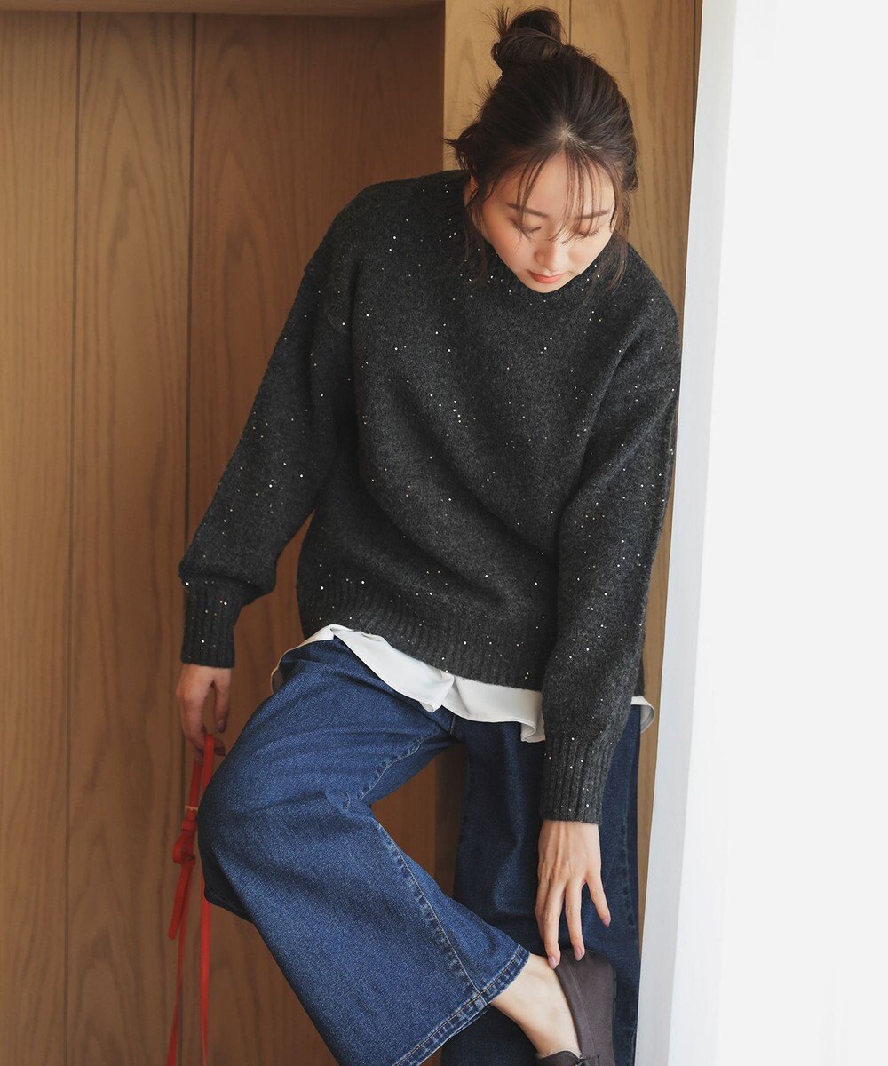 ANY L 【WEB限定】サテンコンビペプラムカットソー 