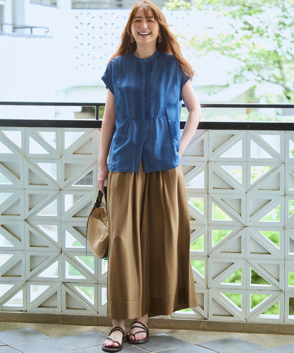 23区 クールタッチタフタ ギャザーワイドパンツ 