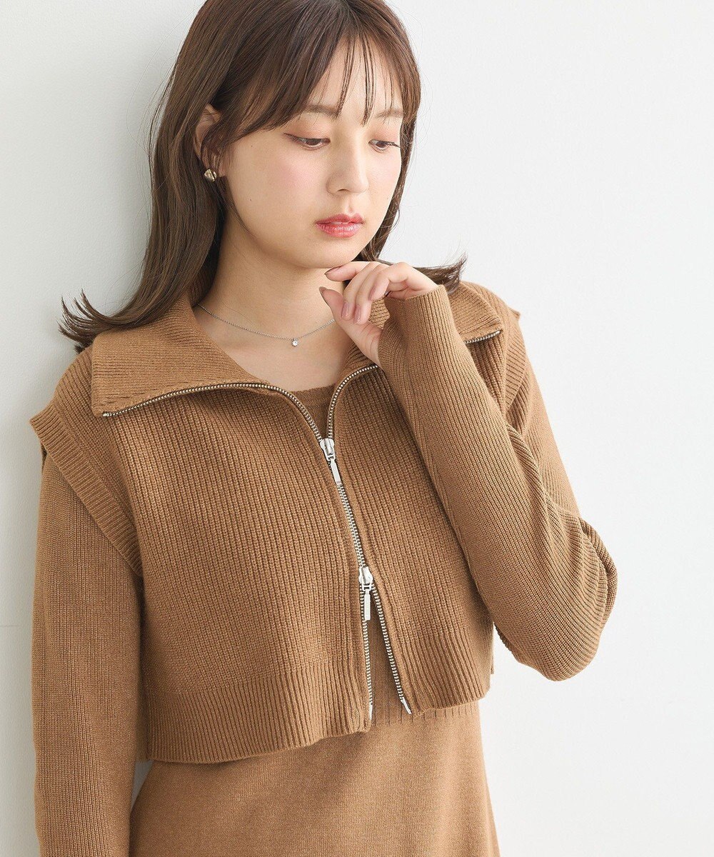 earth music&ecology ＳＥＴ２点ＺＩＰベスト＋ニットワンピース 