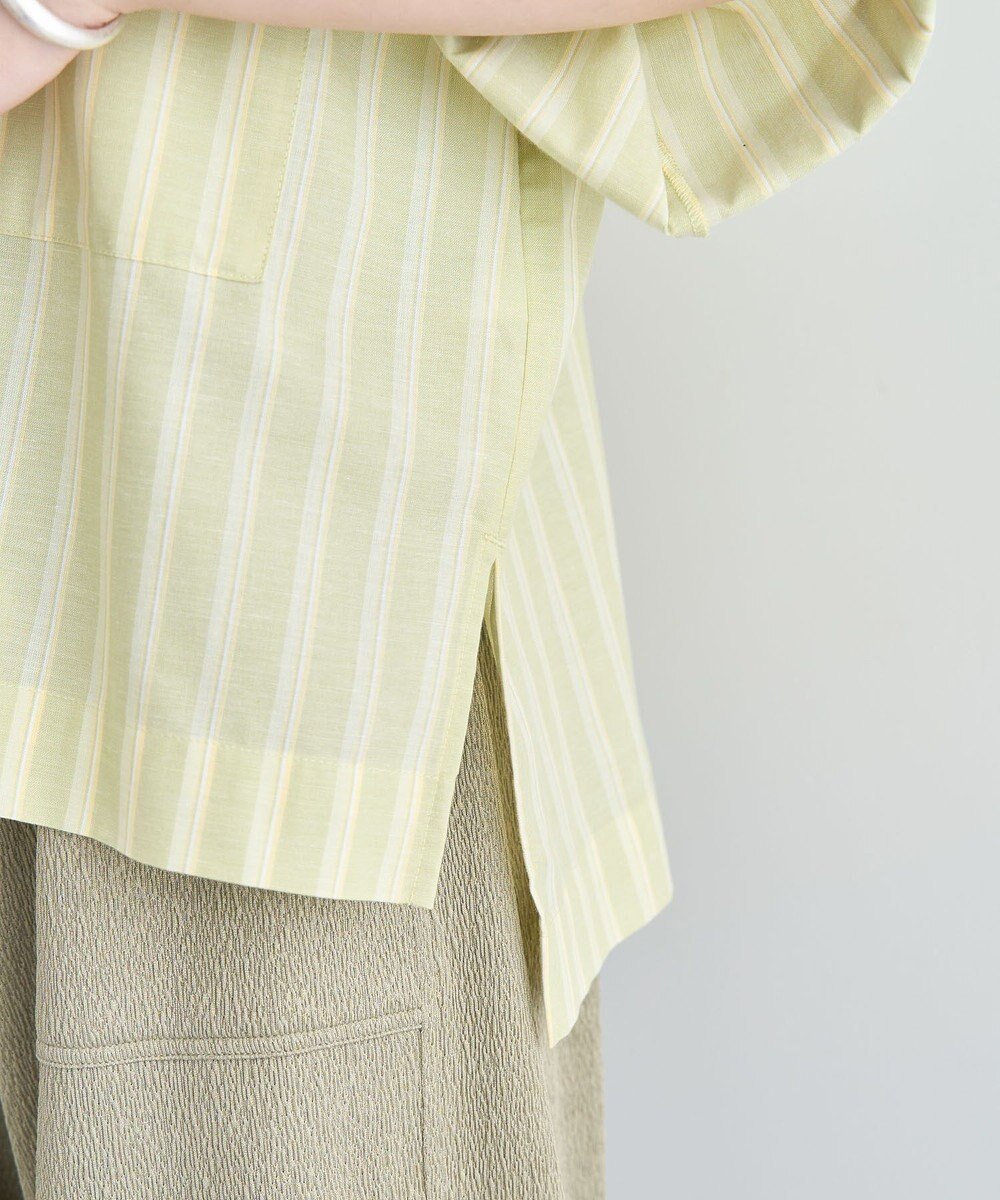 Green Parks 綿麻混５分袖ターンバックシャツ 