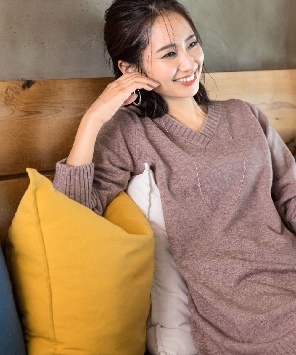 Tiaclasse L 【洗える】幅広く活躍が期待できるVネックリブニットチュニック 