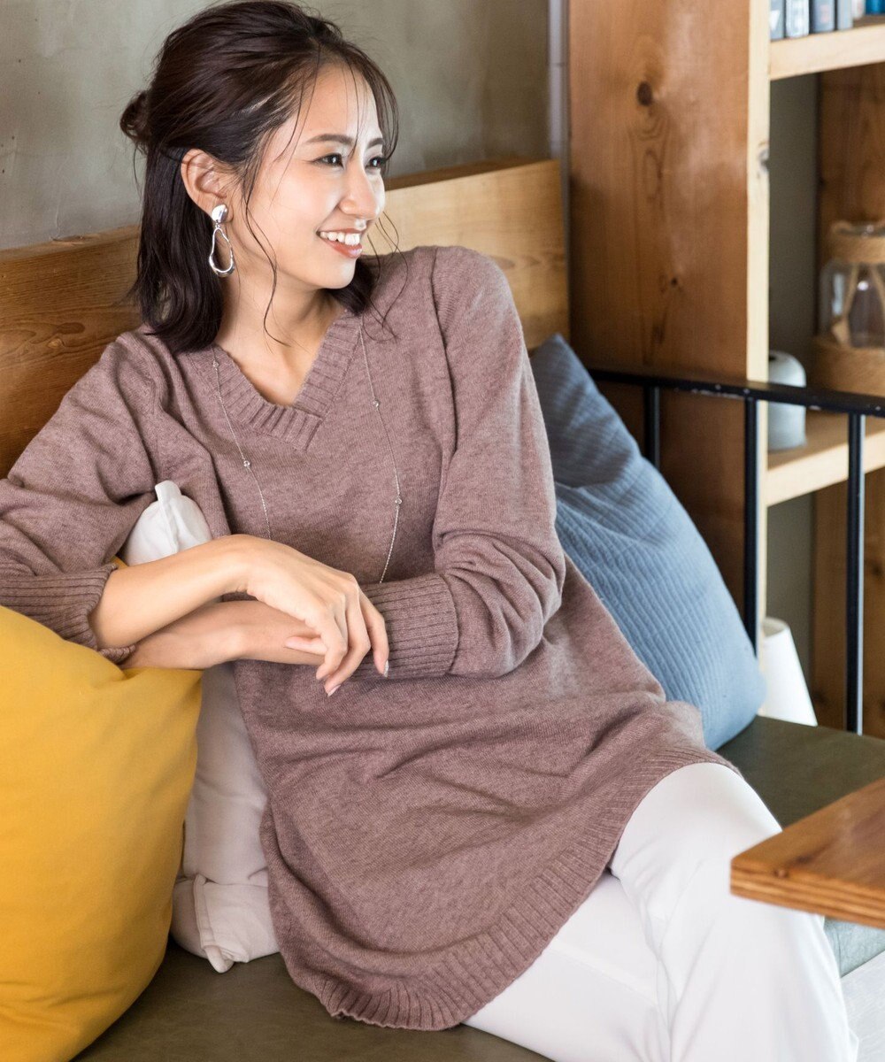 Tiaclasse L 【洗える】幅広く活躍が期待できるVネックリブニットチュニック 